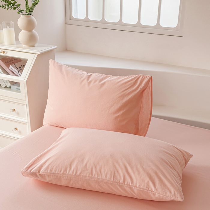 91家纺网 家纺一手货源 找家纺 柠萌家居 2026年新款全棉A类母婴级水洗棉纯棉床单纯色系列单品 浅粉