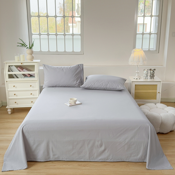 91家纺网 家纺一手货源 找家纺 柠萌家居 2026年新款全棉A类母婴级水洗棉纯棉床单纯色系列单品 浅灰