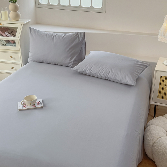 91家纺网 家纺一手货源 找家纺 柠萌家居 2026年新款全棉A类母婴级水洗棉纯棉床单纯色系列单品 浅灰