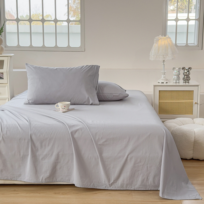 91家纺网 家纺一手货源 找家纺 柠萌家居 2026年新款全棉A类母婴级水洗棉纯棉床单纯色系列单品 浅灰