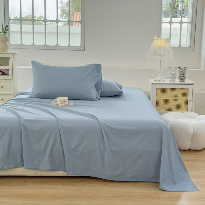 91家纺网 家纺一手货源 找家纺 柠萌家居 2026年新款全棉A类母婴级水洗棉纯棉床单纯色系列单品 浅蓝