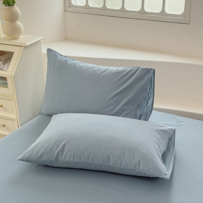 91家纺网 家纺一手货源 找家纺 柠萌家居 2026年新款全棉A类母婴级水洗棉纯棉床单纯色系列单品 浅蓝