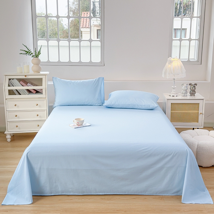 91家纺网 家纺一手货源 找家纺 柠萌家居 2026年新款全棉A类母婴级水洗棉纯棉床单纯色系列单品 星空蓝