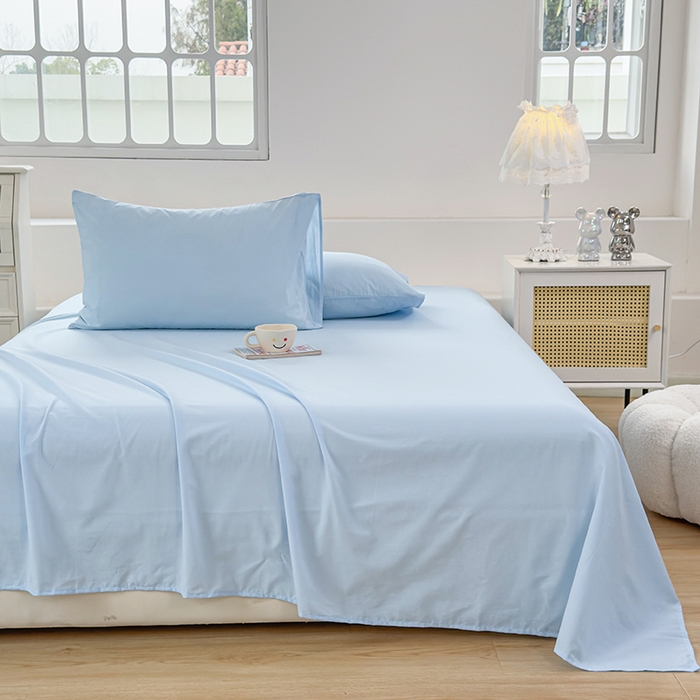 91家纺网 家纺一手货源 找家纺 柠萌家居 2026年新款全棉A类母婴级水洗棉纯棉床单纯色系列单品 星空蓝