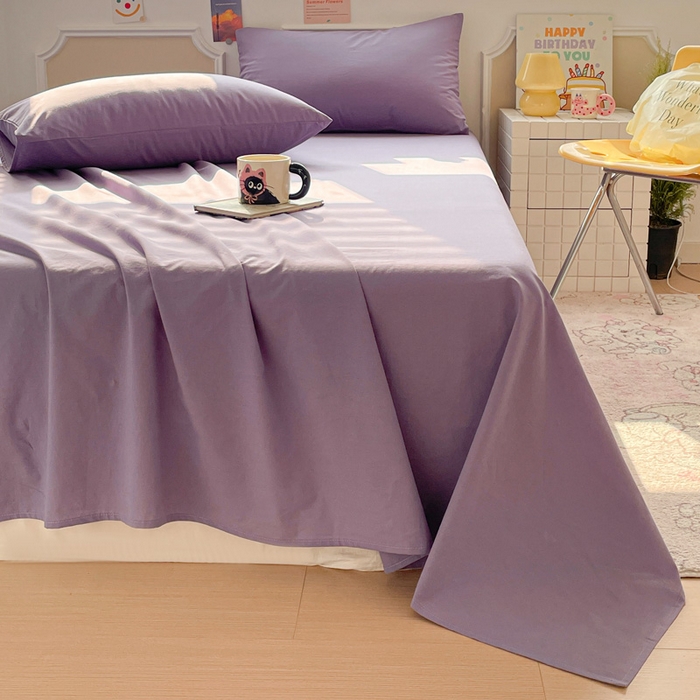 91家纺网 家纺一手货源 找家纺 柠萌家居 2026年新款全棉A类母婴级水洗棉纯棉床单纯色系列单品 紫罗兰