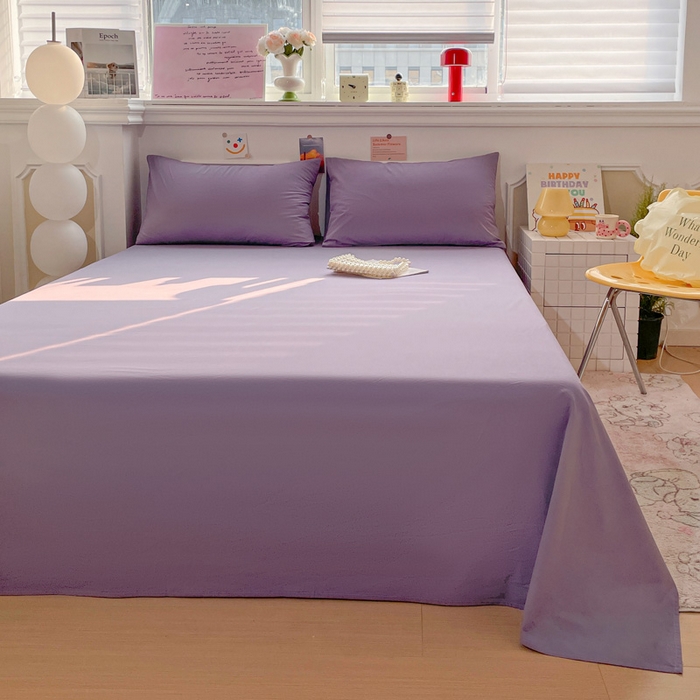 91家纺网 家纺一手货源 找家纺 柠萌家居 2026年新款全棉A类母婴级水洗棉纯棉床单纯色系列单品 紫罗兰
