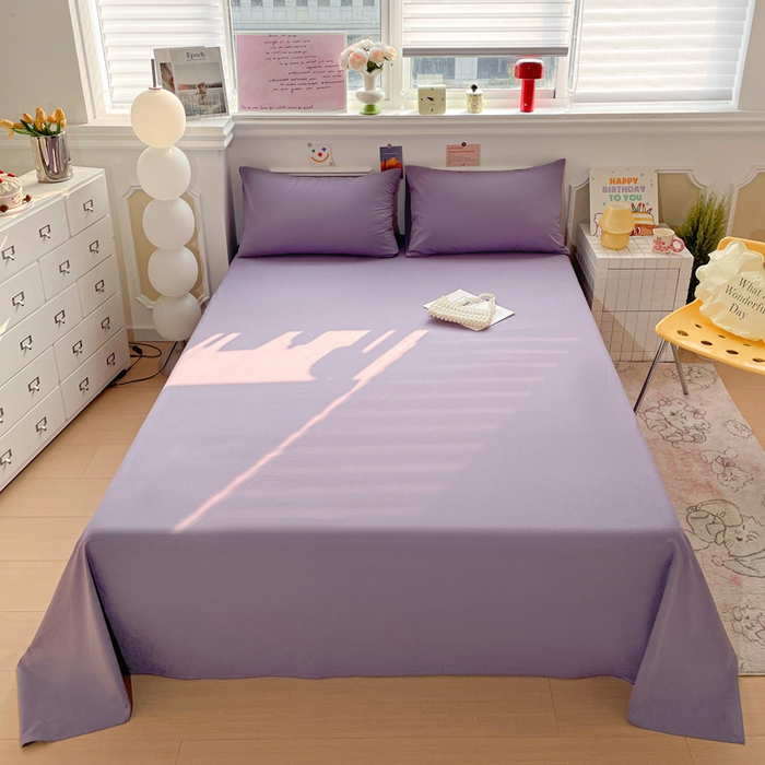 91家纺网 家纺一手货源 找家纺 柠萌家居 2026年新款全棉A类母婴级水洗棉纯棉床单纯色系列单品 紫罗兰