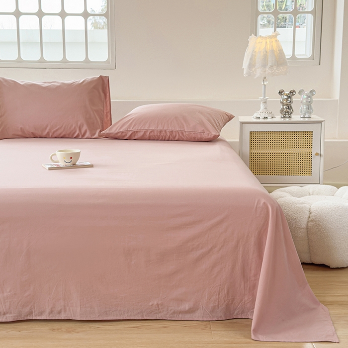 91家纺网 家纺一手货源 找家纺 柠萌家居 2026年新款全棉A类母婴级水洗棉纯棉床单纯色系列单品 豆沙