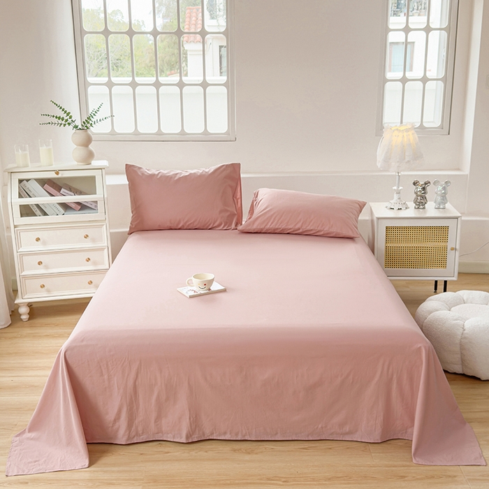 91家纺网 家纺一手货源 找家纺 柠萌家居 2026年新款全棉A类母婴级水洗棉纯棉床单纯色系列单品 豆沙