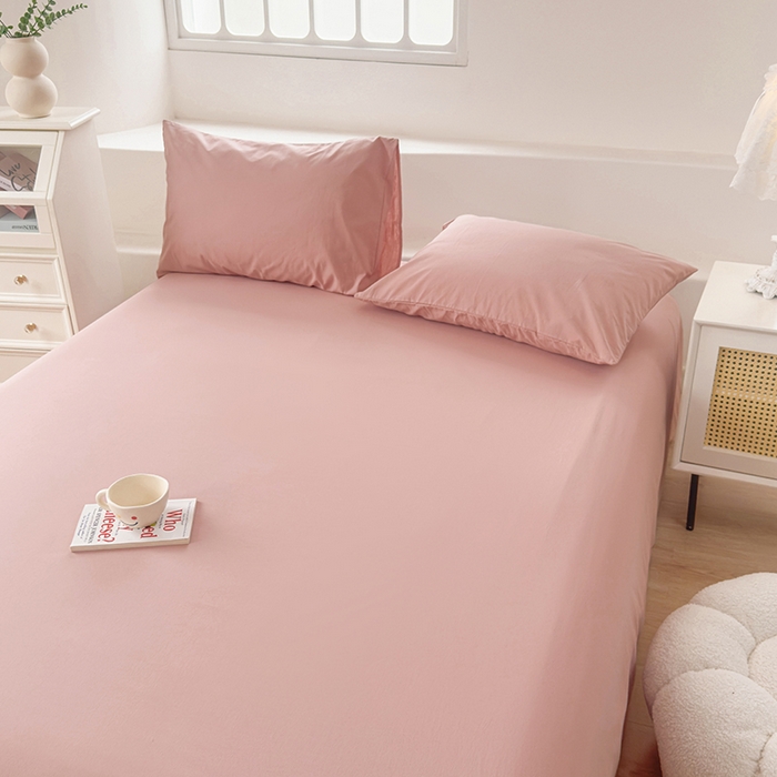 91家纺网 家纺一手货源 找家纺 柠萌家居 2026年新款全棉A类母婴级水洗棉纯棉床单纯色系列单品 豆沙