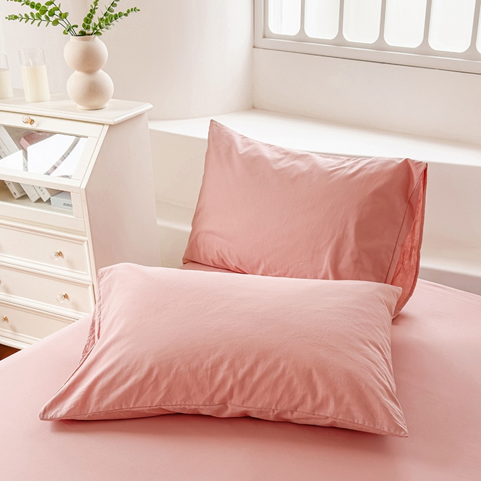 91家纺网 家纺一手货源 找家纺 柠萌家居 2026年新款全棉A类母婴级水洗棉纯棉床单纯色系列单品 豆沙