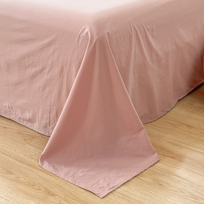 91家纺网 家纺一手货源 找家纺 柠萌家居 2026年新款全棉A类母婴级水洗棉纯棉床单纯色系列单品 豆沙