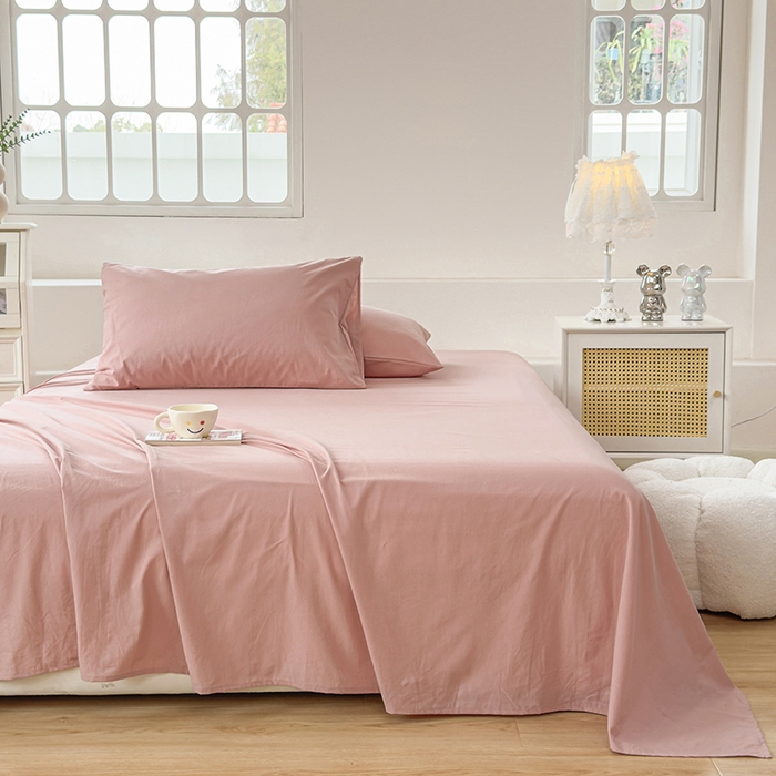 91家纺网 家纺一手货源 找家纺 柠萌家居 2026年新款全棉A类母婴级水洗棉纯棉床单纯色系列单品 豆沙