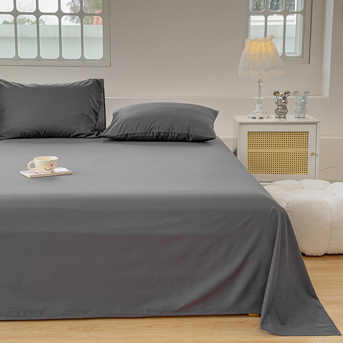 91家纺网 家纺一手货源 找家纺 柠萌家居 2026年新款全棉A类母婴级水洗棉纯棉床单纯色系列单品 高级灰