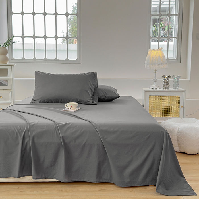 91家纺网 家纺一手货源 找家纺 柠萌家居 2026年新款全棉A类母婴级水洗棉纯棉床单纯色系列单品 高级灰