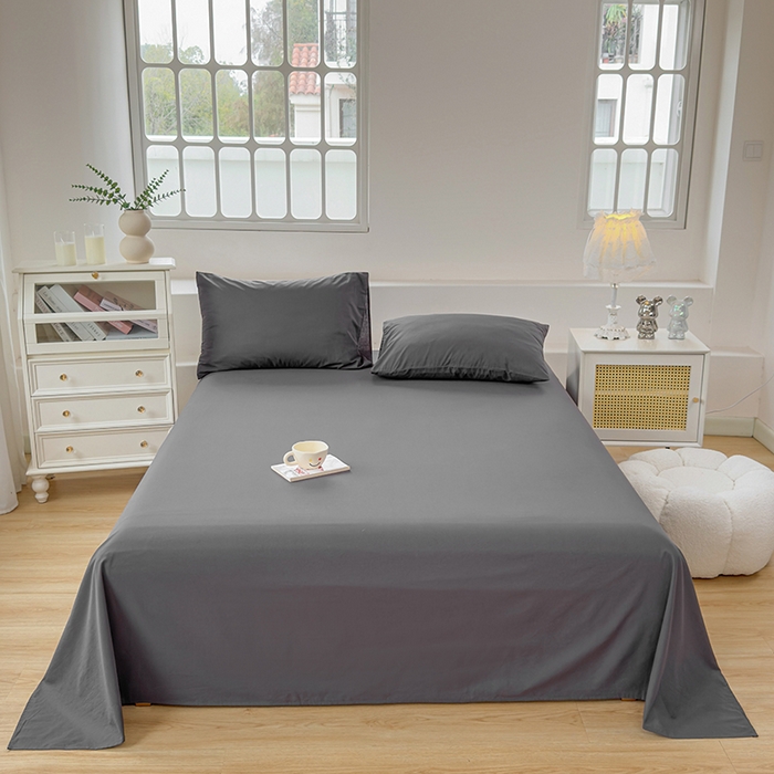 91家纺网 家纺一手货源 找家纺 柠萌家居 2026年新款全棉A类母婴级水洗棉纯棉床单纯色系列单品 高级灰