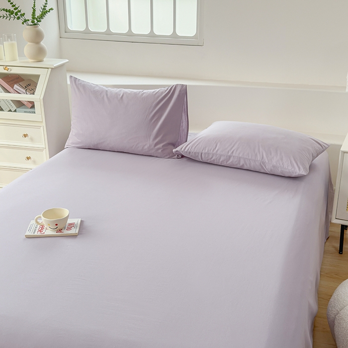 91家纺网 家纺一手货源 找家纺 柠萌家居 2026年新款全棉A类母婴级水洗棉纯棉床单纯色系列单品 浅紫