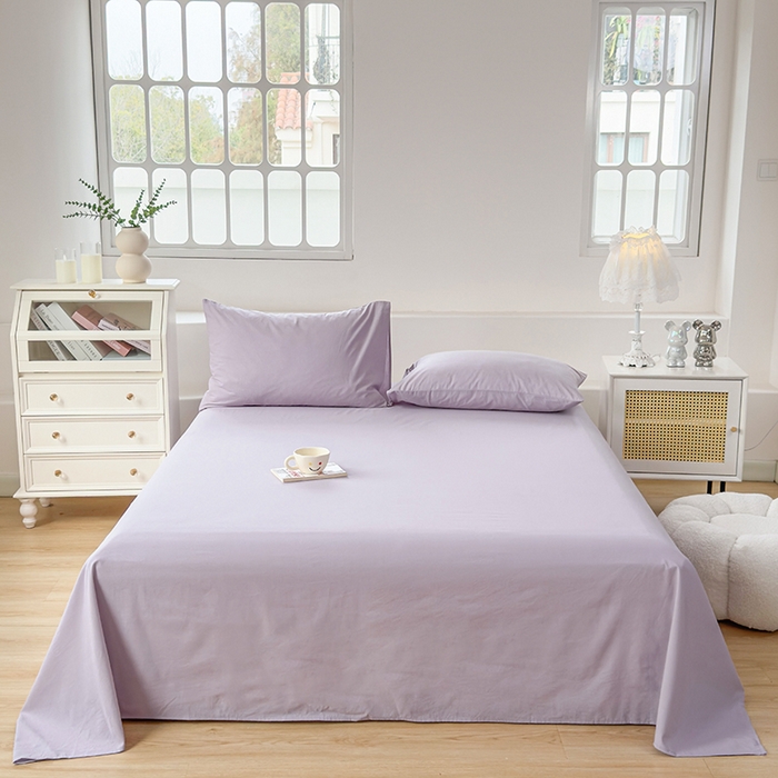 91家纺网 家纺一手货源 找家纺 柠萌家居 2026年新款全棉A类母婴级水洗棉纯棉床单纯色系列单品 浅紫