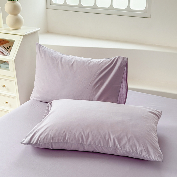 91家纺网 家纺一手货源 找家纺 柠萌家居 2026年新款全棉A类母婴级水洗棉纯棉床单纯色系列单品 浅紫