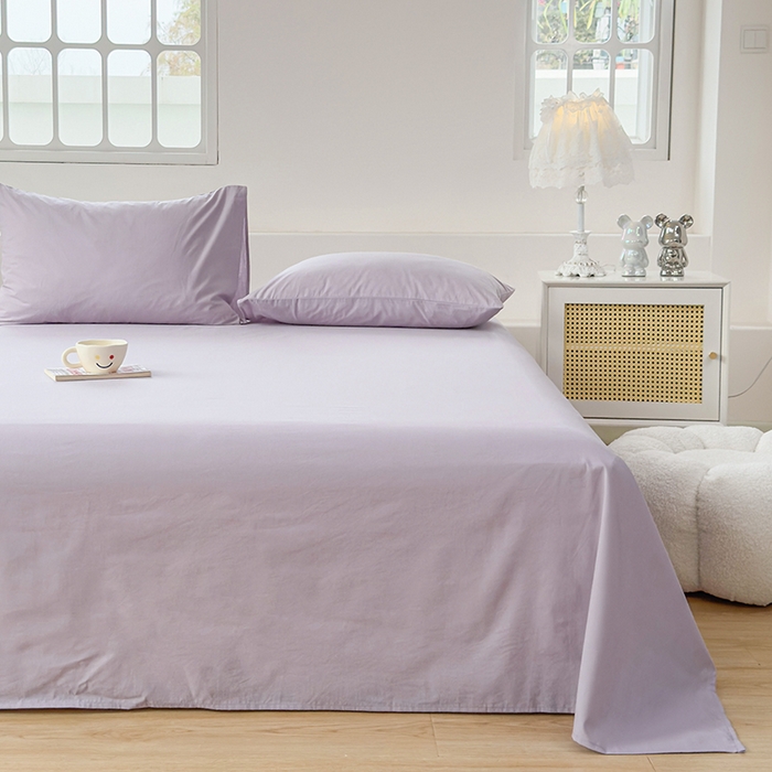 91家纺网 家纺一手货源 找家纺 柠萌家居 2026年新款全棉A类母婴级水洗棉纯棉床单纯色系列单品 浅紫