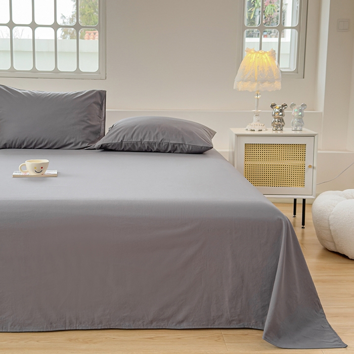 91家纺网 家纺一手货源 找家纺 柠萌家居 2026年新款全棉A类母婴级水洗棉纯棉床单纯色系列单品 中灰