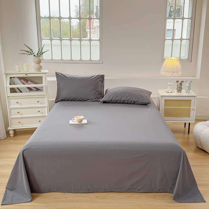 91家纺网 家纺一手货源 找家纺 柠萌家居 2026年新款全棉A类母婴级水洗棉纯棉床单纯色系列单品 中灰