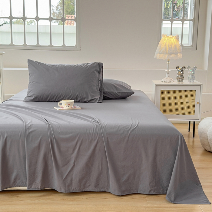 91家纺网 家纺一手货源 找家纺 柠萌家居 2026年新款全棉A类母婴级水洗棉纯棉床单纯色系列单品 中灰