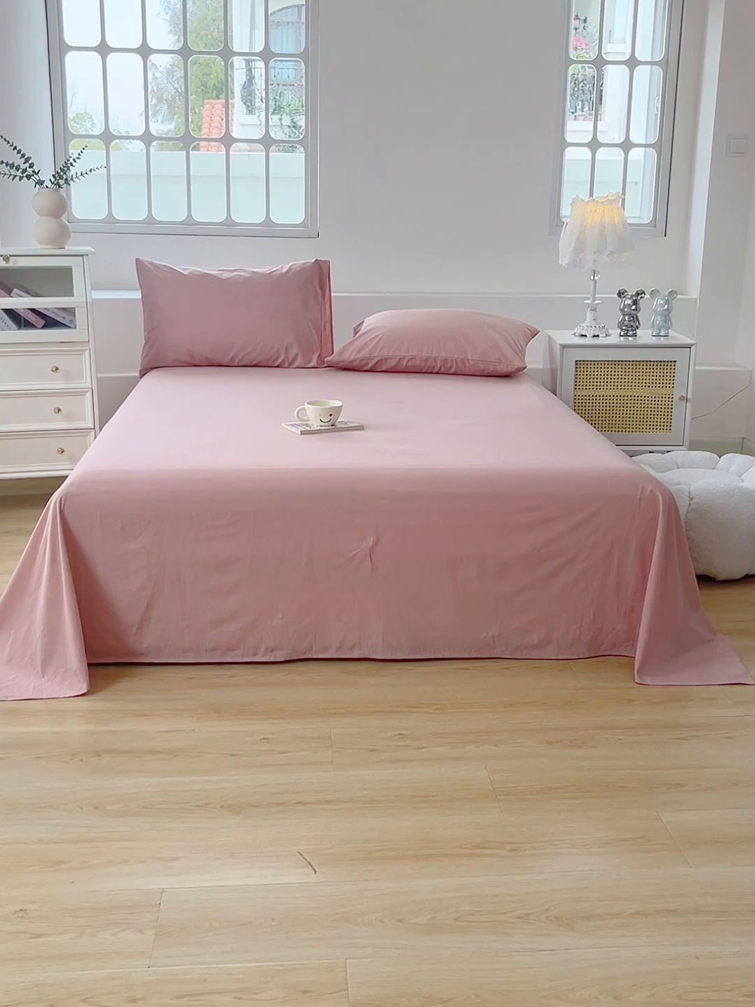 91家纺网 家纺一手货源 找家纺 柠萌家居 2026年新款全棉A类母婴级水洗棉纯棉床单纯色系列单品 豆沙