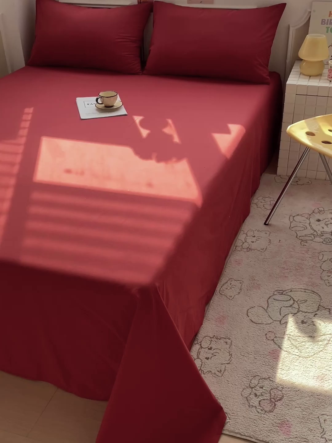 91家纺网 家纺一手货源 找家纺 柠萌家居 2026年新款全棉A类母婴级水洗棉纯棉床单纯色系列单品 枫叶红