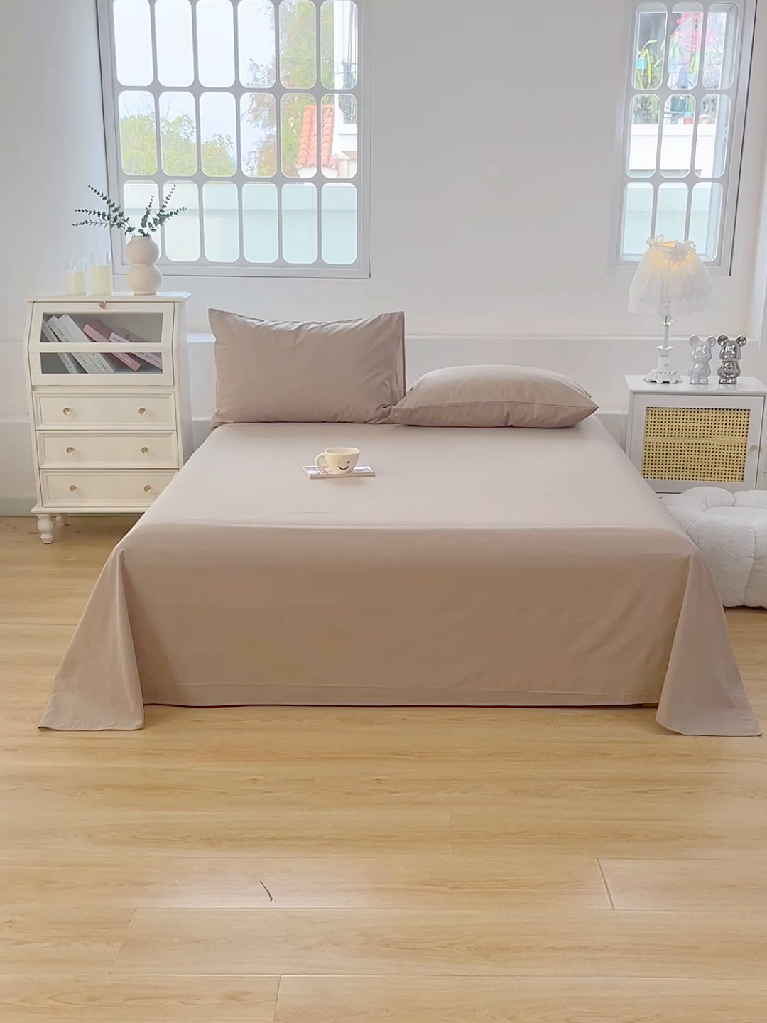 91家纺网 家纺一手货源 找家纺 柠萌家居 2026年新款全棉A类母婴级水洗棉纯棉床单纯色系列单品 卡其