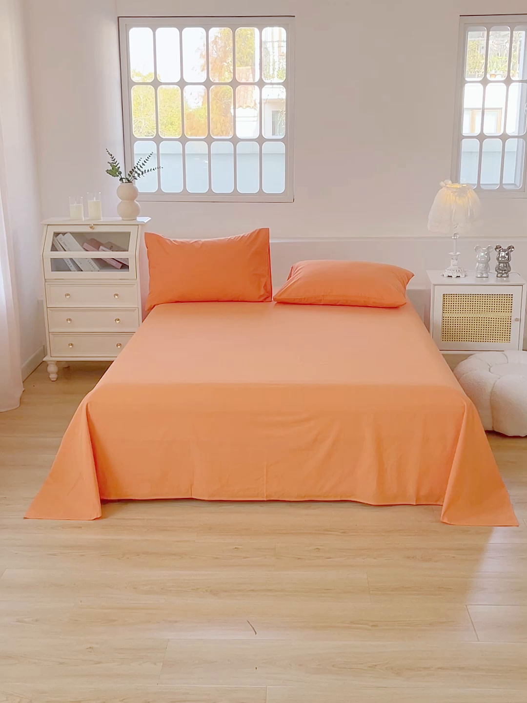 91家纺网 家纺一手货源 找家纺 柠萌家居 2026年新款全棉A类母婴级水洗棉纯棉床单纯色系列单品 马丁桔