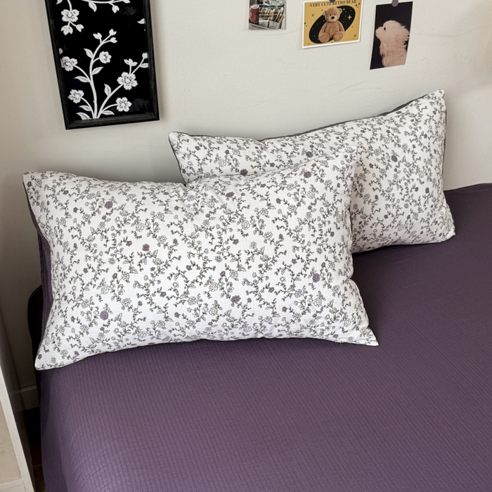 91家纺网 家纺一手货源 找家纺 雅阁尔家纺 2026新款轻奢复古美拉德风泡芙棉冷淡侘寂风水洗棉双层纱单枕套 春风拂梦