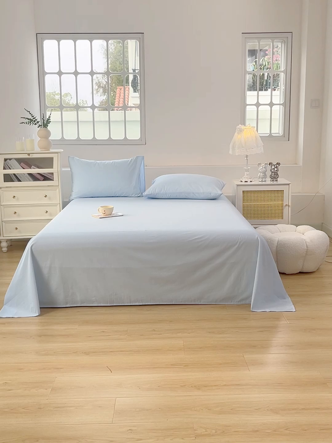 91家纺网 家纺一手货源 找家纺 柠萌家居 2026年新款全棉A类母婴级水洗棉纯棉床单纯色系列单品 星空蓝