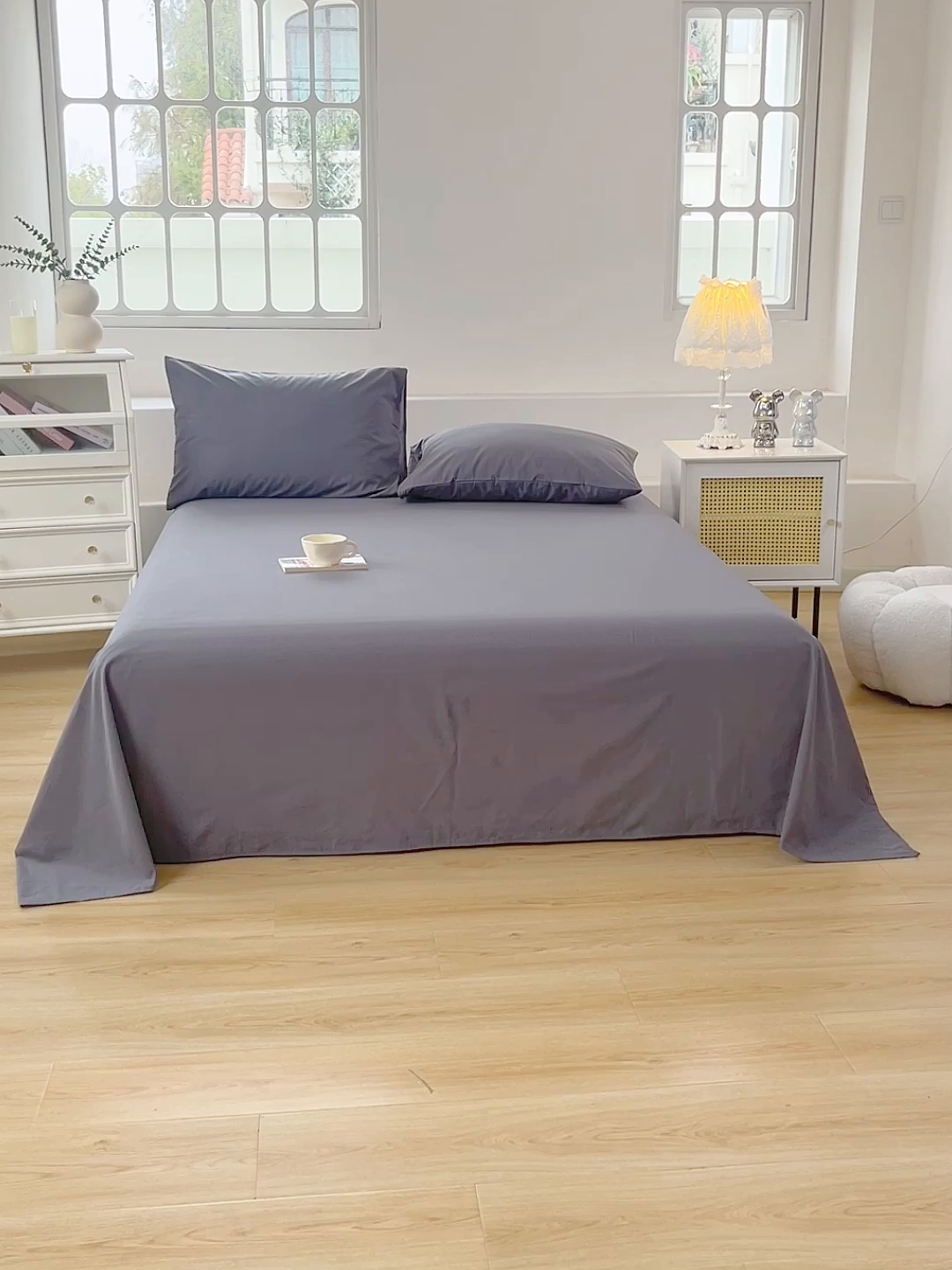 91家纺网 家纺一手货源 找家纺 柠萌家居 2026年新款全棉A类母婴级水洗棉纯棉床单纯色系列单品 中灰