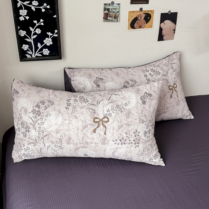 91家纺网 家纺一手货源 找家纺 雅阁尔家纺 2026新款轻奢复古美拉德风泡芙棉冷淡侘寂风水洗棉双层纱单枕套 花姿