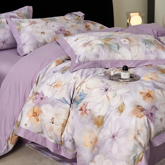 91家纺网 家纺一手货源 找家纺 薏思家纺 2026年13376新疆铂金棉飞边工艺印花四件套 春尚好