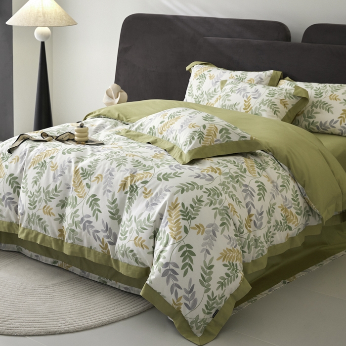 91家纺网 家纺一手货源 找家纺 薏思家纺 2026年13376新疆铂金棉飞边工艺印花四件套 芳悠-绿