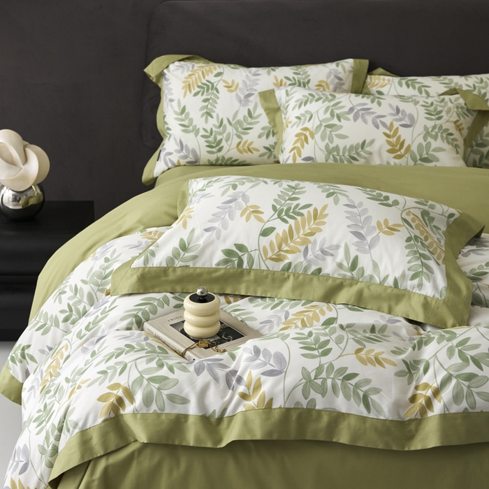 91家纺网 家纺一手货源 找家纺 薏思家纺 2026年13376新疆铂金棉飞边工艺印花四件套 芳悠-绿