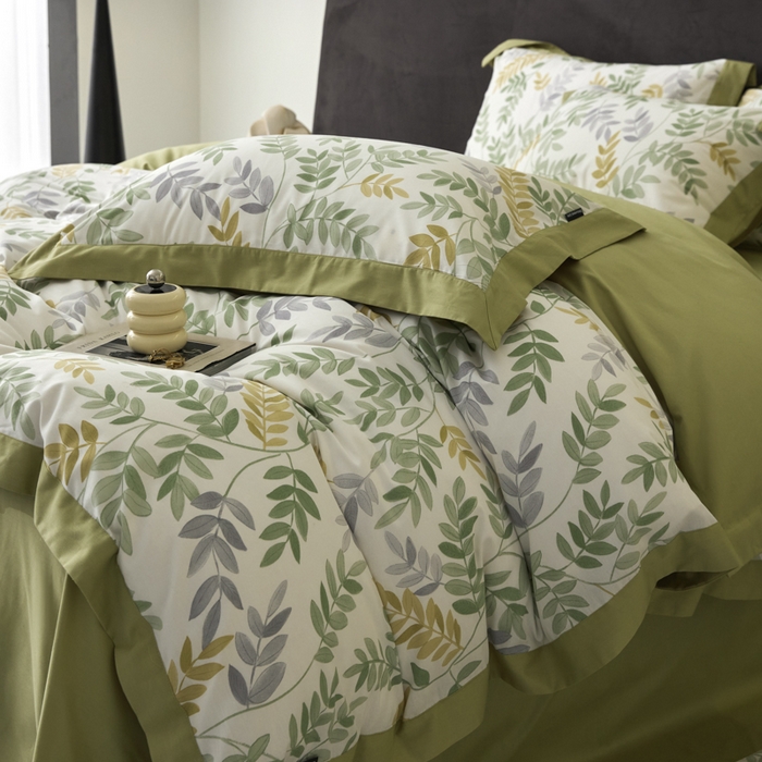 91家纺网 家纺一手货源 找家纺 薏思家纺 2026年13376新疆铂金棉飞边工艺印花四件套 芳悠-绿