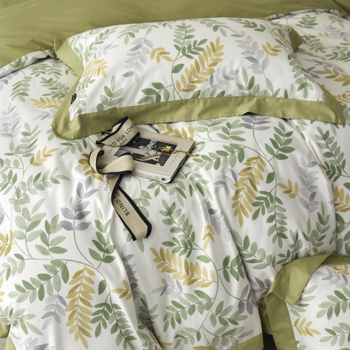 91家纺网 家纺一手货源 找家纺 薏思家纺 2026年13376新疆铂金棉飞边工艺印花四件套 芳悠-绿