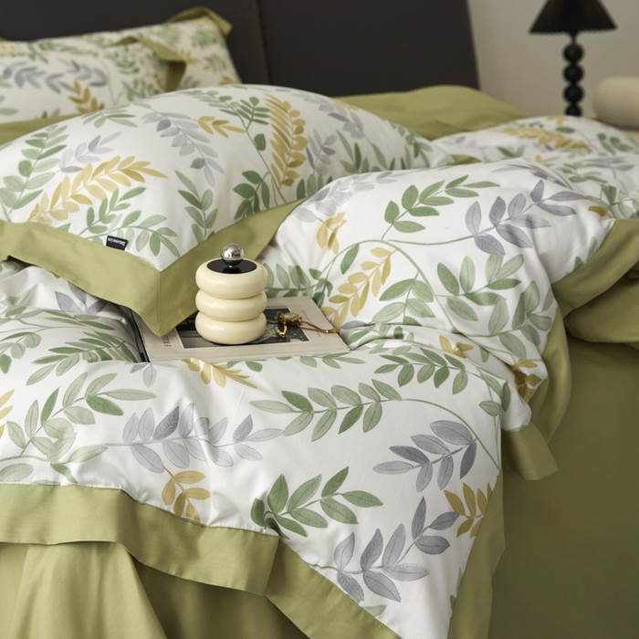 91家纺网 家纺一手货源 找家纺 薏思家纺 2026年13376新疆铂金棉飞边工艺印花四件套 芳悠-绿