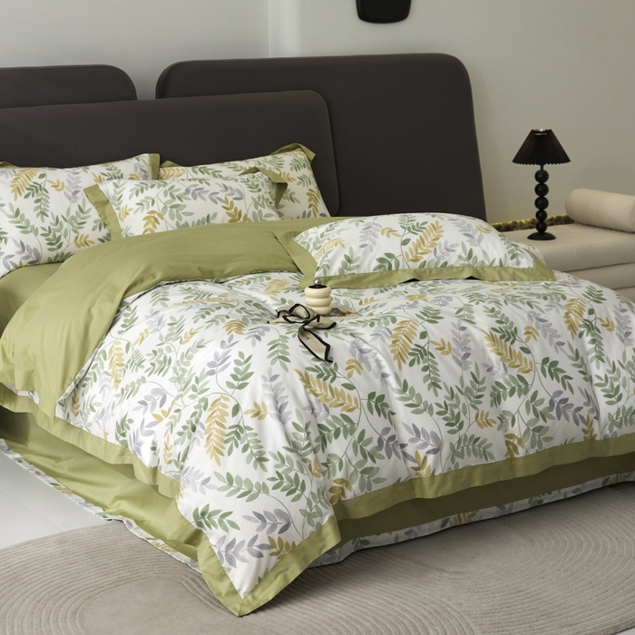 91家纺网 家纺一手货源 找家纺 薏思家纺 2026年13376新疆铂金棉飞边工艺印花四件套 芳悠-绿