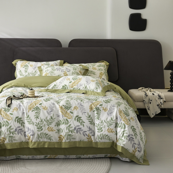 91家纺网 家纺一手货源 找家纺 薏思家纺 2026年13376新疆铂金棉飞边工艺印花四件套 芳悠-绿