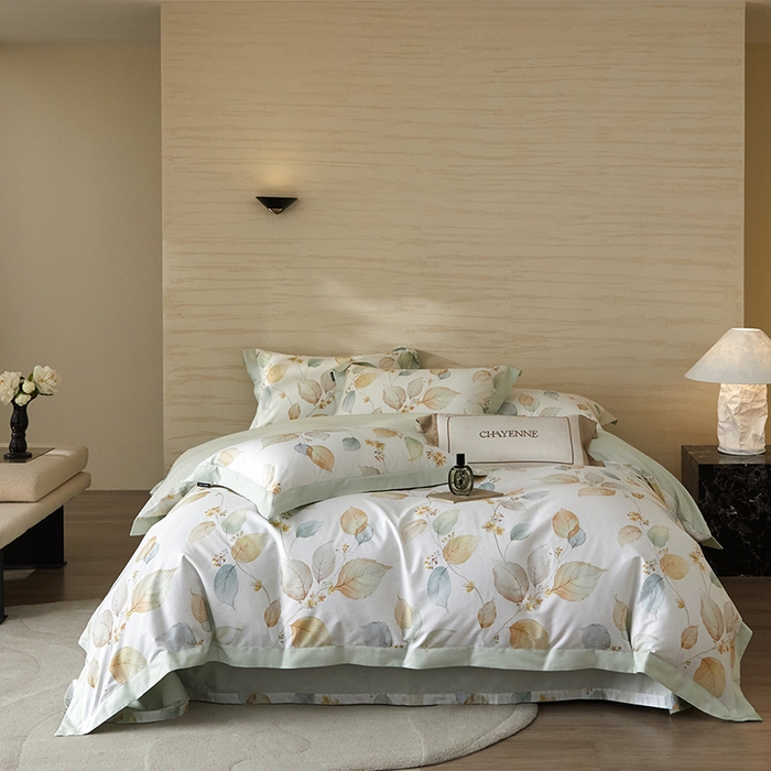 薏思家纺 2026年13376新疆铂金棉飞边工艺印花四件套 佳昕黄