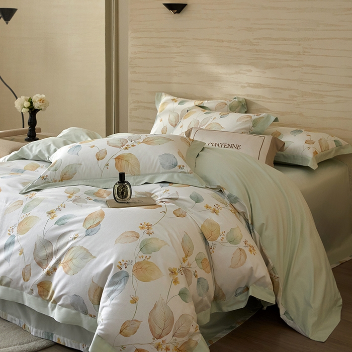 91家纺网 家纺一手货源 找家纺 薏思家纺 2026年13376新疆铂金棉飞边工艺印花四件套 佳昕黄