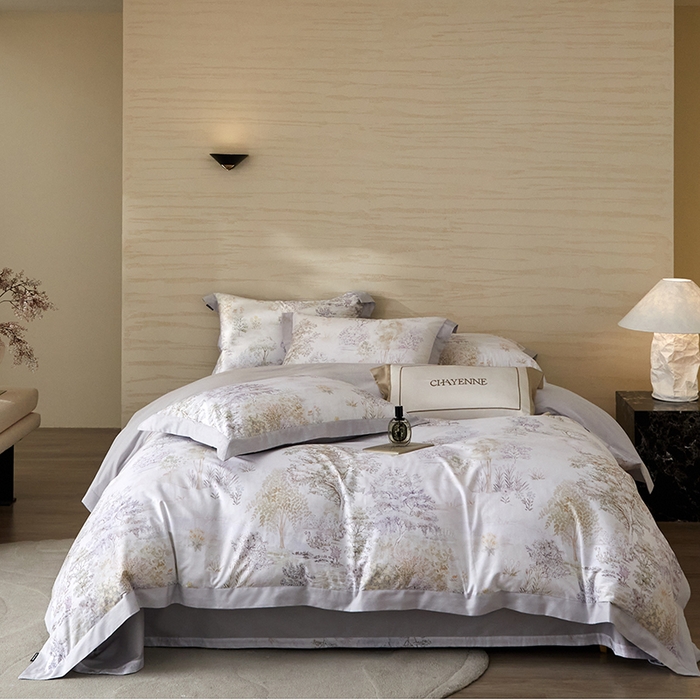 薏思家纺 2026年13376新疆铂金棉飞边工艺印花四件套 南笙