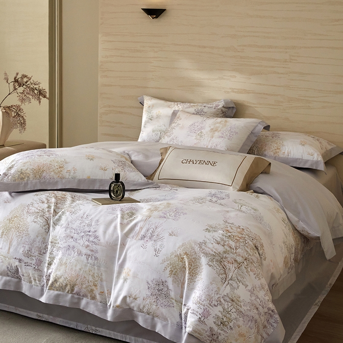 91家纺网 家纺一手货源 找家纺 薏思家纺 2026年13376新疆铂金棉飞边工艺印花四件套 南笙