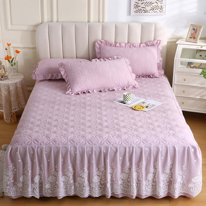 91家纺网 家纺一手货源 找家纺 怡源梦 2026新款清新雅致单被套床裙单品床裙单件 淡雅紫