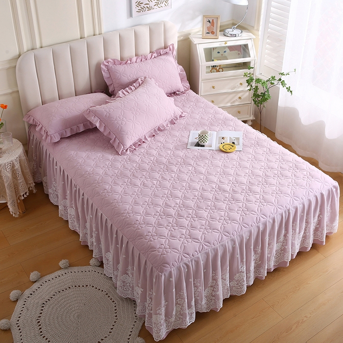 91家纺网 家纺一手货源 找家纺 怡源梦 2026新款清新雅致单被套床裙单品床裙单件 淡雅紫