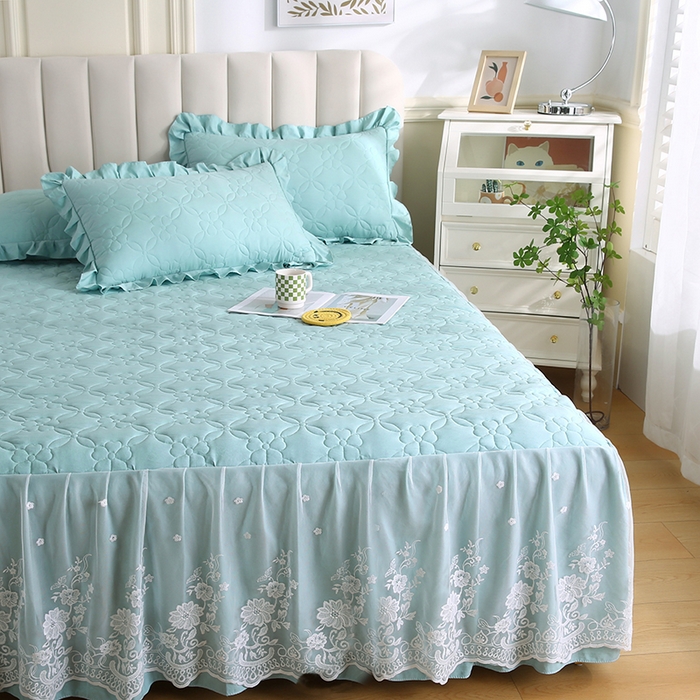 91家纺网 家纺一手货源 找家纺 怡源梦 2026新款清新雅致单被套床裙单品床裙单件 浅兰